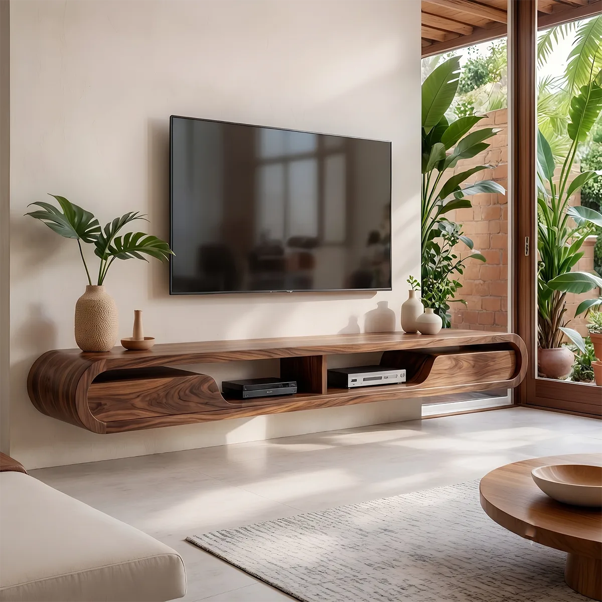 Organic Modern Floating TV Stand with Open Shelving | Wall Mounted Media Console TT006-1KVZ9HN