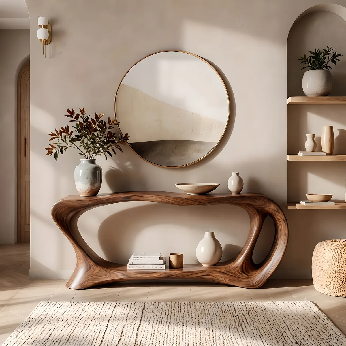 Organic Wave Console Table with Open Shelf for Modern Entryway & Living Room TT006-9593