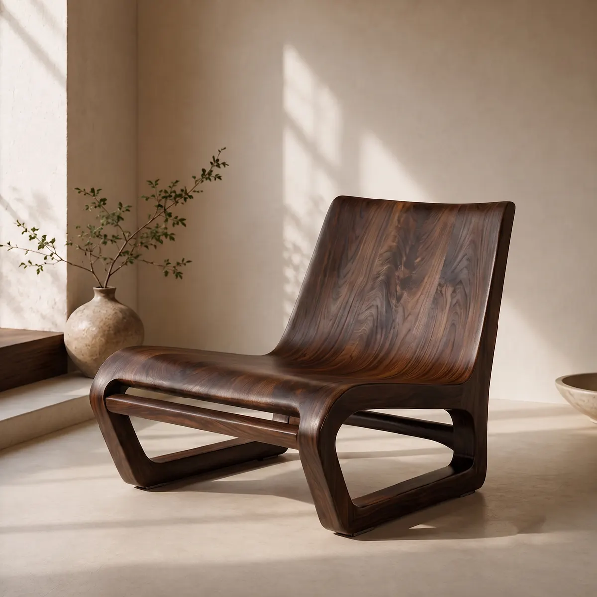 Sculptural Curved Wood Lounge Chair | Modern Organic Accent Chair