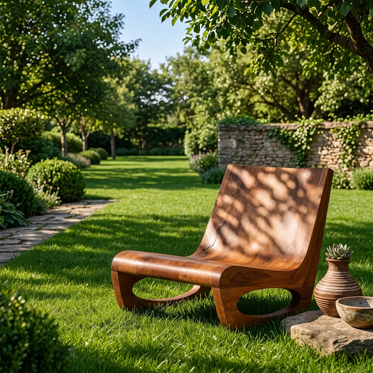 Sculptural Low Lounge Chair | Modern Organic Accent Chair with Open Loop Base