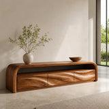 Modern Organic TV Stand with Sculpted Cabinets | Open Media Console TT006-8LGO4IB