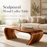 Solid Wood Waterfall Coffee Table | Modern Curved Wooden Coffee Table TT006-9943