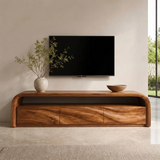 Modern Organic TV Stand with Sculpted Cabinets | Open Media Console TT006-8LGO4IB