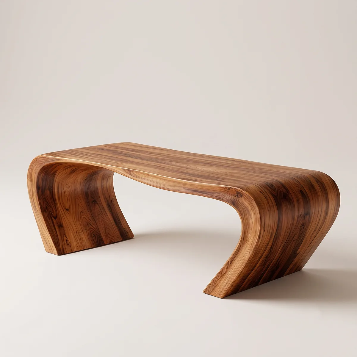 Solid Wood Waterfall Coffee Table | Modern Curved Wooden Coffee Table TT006-9943