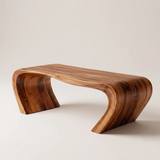 Solid Wood Waterfall Coffee Table | Modern Curved Wooden Coffee Table TT006-9943