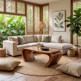 Solid Wood Waterfall Coffee Table | Modern Curved Wooden Coffee Table TT006-9943