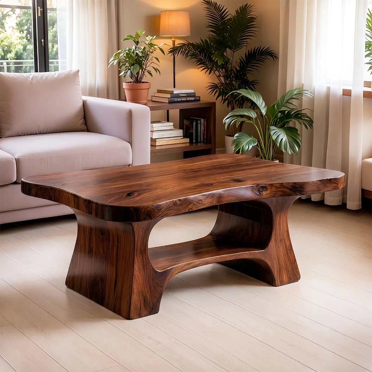 Solid Wood Coffee Table with Open Shelf | Modern Handmade Living Room Furniture TT006-3190