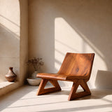 Sculptural Lounge Chair | Wide Curved Armless Accent Chair with Geometric Open Base