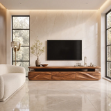 Modern Organic TV Stand with Three Sculpted Cabinets | Open Display Media Console TT006-3GCV7CG