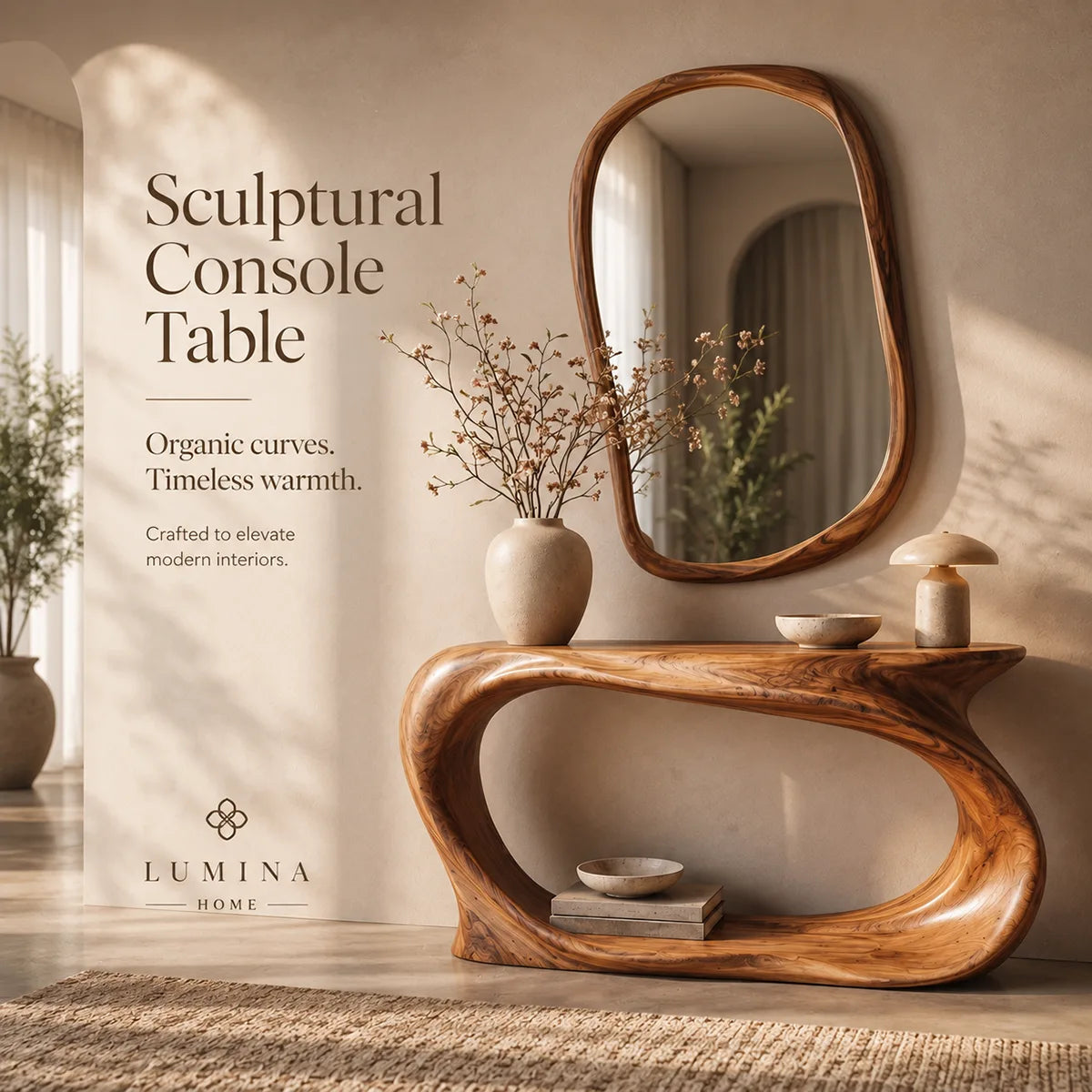 Organic Sculptural Console Table with Open Shelf for Modern Entryway & Hallway TT006-7521