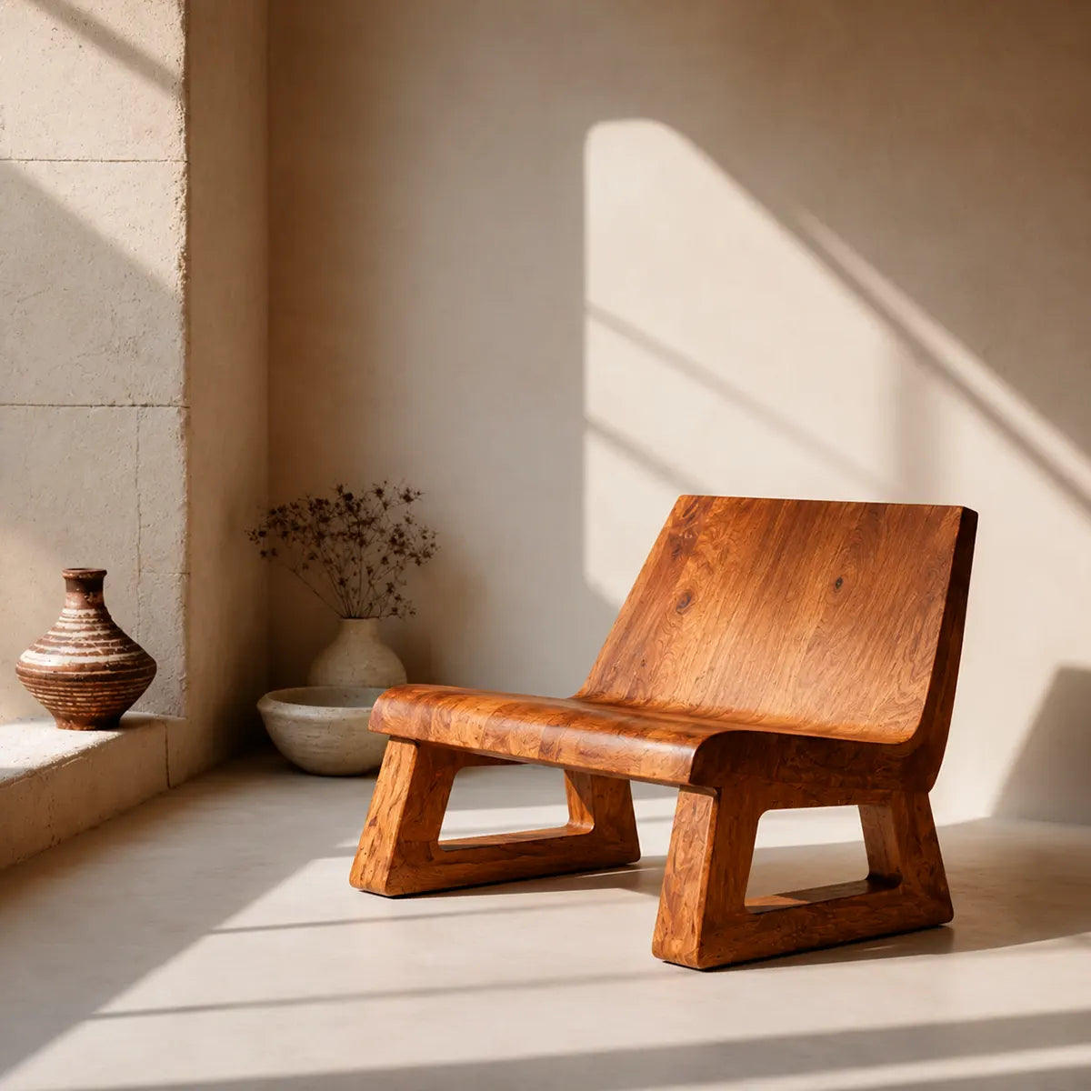 Wide Sculptural Lounge Chair | Modern Armless Statement Chair with Geometric Open Base