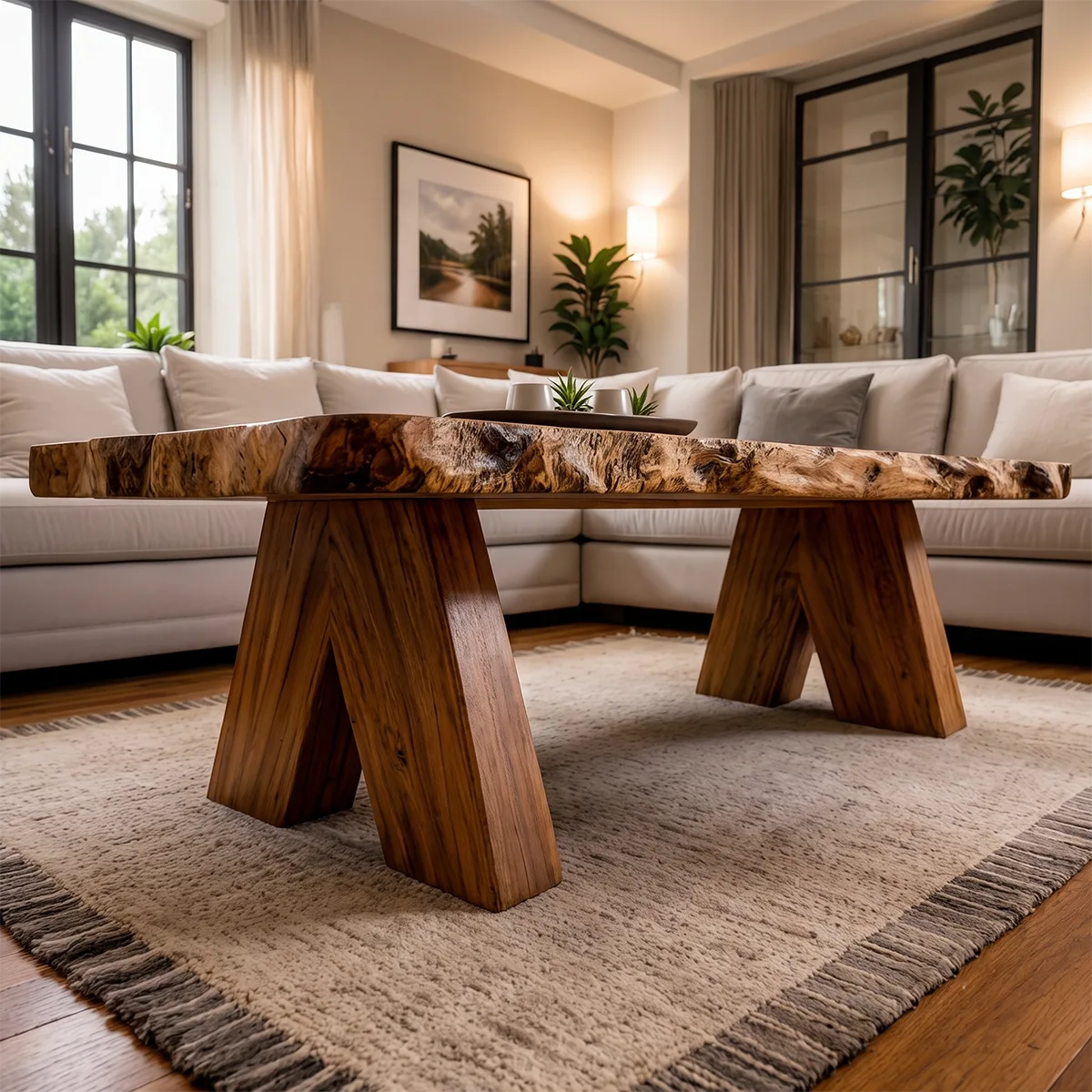 Live Edge Solid Wood Coffee Table | Handcrafted Natural Wood Center Table TT006-6055