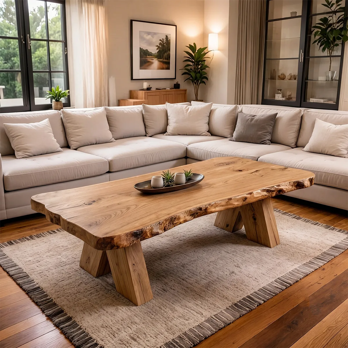 Live Edge Solid Wood Coffee Table | Handcrafted Natural Wood Center Table TT006-6055