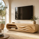 Modern Organic TV Stand with Open Shelving & Dual Sculpted Storage Cabinets TT006-6RWN8II