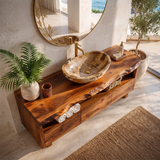 Freestanding Solid Wood Bathroom Vanity | Live Edge Bathroom Vanity with Open Shelf & Three Drawers TT006-7CUG6CN