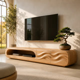 Organic Modern TV Stand with Open Shelf & Two Sculpted Storage Cabinets TT006-8YEU8CV