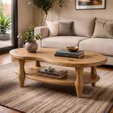 Organic Shape Coffee Table with Storage Shelf | Handcrafted Solid Wood Live Edge Table TT006-1025