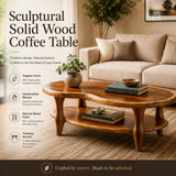 Organic Shape Coffee Table with Storage Shelf | Handcrafted Solid Wood Live Edge Table TT006-1025