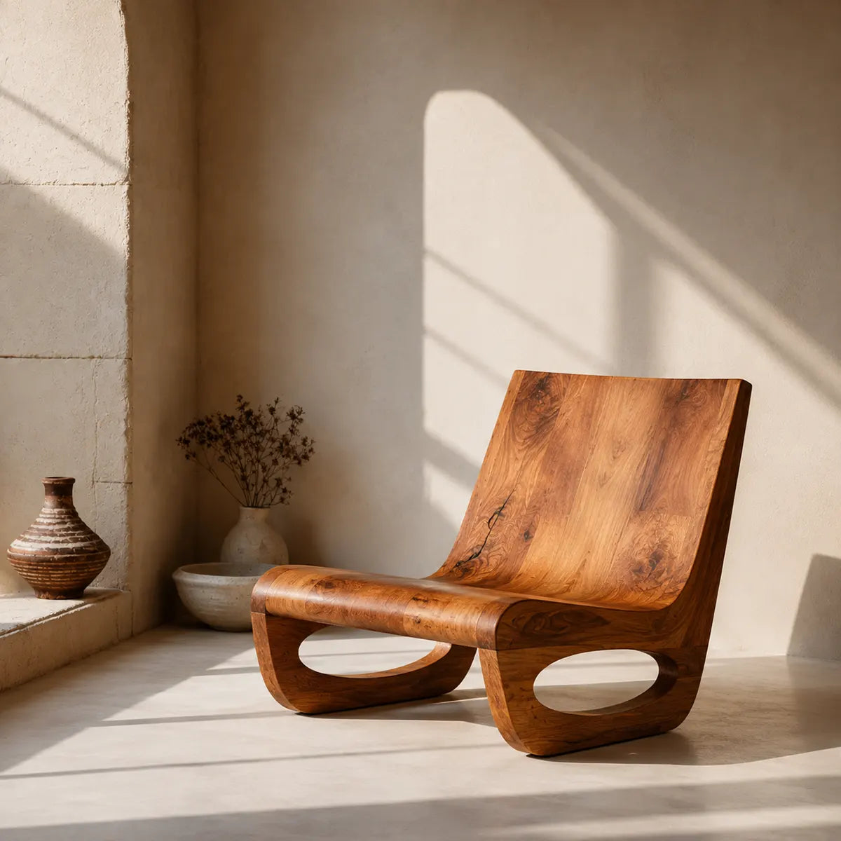 Sculptural Low Lounge Chair | Modern Organic Accent Chair with Open Loop Base