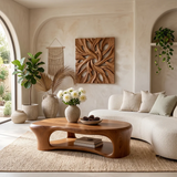 Organic Shape Coffee Table with Storage Shelf | Sculptural Solid Wood Living Room Table TT006-3938