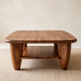 Rounded Rectangle Solid Wood Coffee Table with Storage Shelf | Modern Living Room Center Table TT006-3905