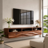 Organic Modern Floating TV Stand with Open Shelving & Three Drawers TT006-8JIK6GK