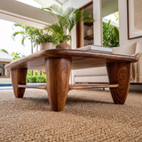 Rounded Rectangle Solid Wood Coffee Table with Storage Shelf | Modern Living Room Center Table TT006-3905