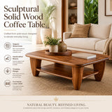 Rounded Rectangle Solid Wood Coffee Table with Storage Shelf | Modern Living Room Center Table TT006-3905