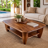 Rounded Rectangle Solid Wood Coffee Table with Storage Shelf | Modern Living Room Center Table TT006-3905