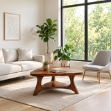 Organic Triangle Solid Wood Coffee Table with Open Shelf | Mid-Century Modern Living Room Table TT006-4619