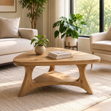 Organic Triangle Solid Wood Coffee Table with Open Shelf | Mid-Century Modern Living Room Table TT006-4619