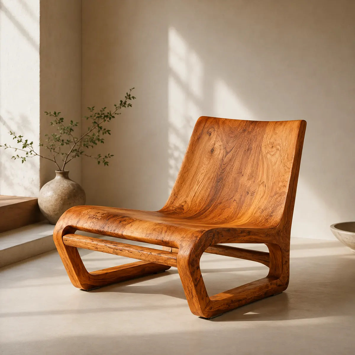 Sculptural Curved Wood Lounge Chair | Modern Organic Accent Chair