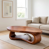 Oval Solid Wood Coffee Table with Open Storage Shelf | Organic Modern Living Room Table TT006-3067