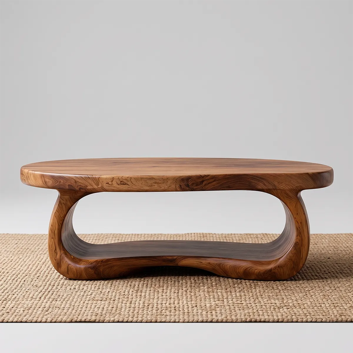 Oval Solid Wood Coffee Table with Open Storage Shelf | Organic Modern Living Room Table TT006-3067