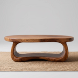 Oval Solid Wood Coffee Table with Open Storage Shelf | Organic Modern Living Room Table TT006-3067