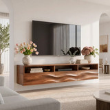 Floating TV Stand with Open Shelving & Three Drawers | Organic Modern Media Console TT006-5IOW6DK