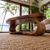 Oval Solid Wood Coffee Table with Open Storage Shelf | Organic Modern Living Room Table TT006-3067