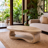 Oval Solid Wood Coffee Table with Open Storage Shelf | Organic Modern Living Room Table TT006-3067