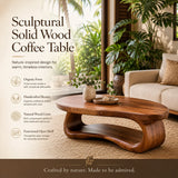 Oval Solid Wood Coffee Table with Open Storage Shelf | Organic Modern Living Room Table TT006-3067