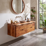Floating Solid Wood Bathroom Vanity | Modern Wall Mounted Single Sink Vanity with 4 Drawers TT006-3LLJ4UM