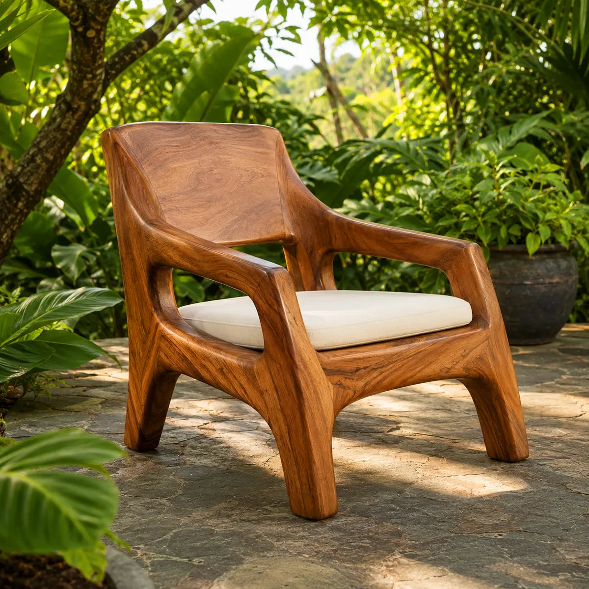 Sculptural Curved Lounge Chair | Modern Organic Accent Chair with Open Arms
