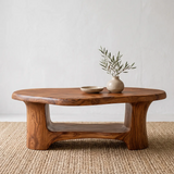 Organic Freeform Solid Wood Coffee Table with Open Shelf | Sculptural Living Room Table TT006-5759