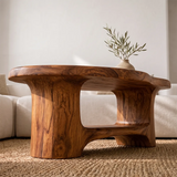 Organic Freeform Solid Wood Coffee Table with Open Shelf | Sculptural Living Room Table TT006-5759