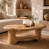 Organic Freeform Solid Wood Coffee Table with Open Shelf | Sculptural Living Room Table TT006-5759