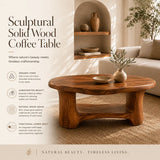 Organic Freeform Solid Wood Coffee Table with Open Shelf | Sculptural Living Room Table TT006-5759