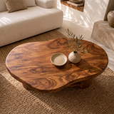 Organic Freeform Solid Wood Coffee Table with Open Shelf | Sculptural Living Room Table TT006-5759