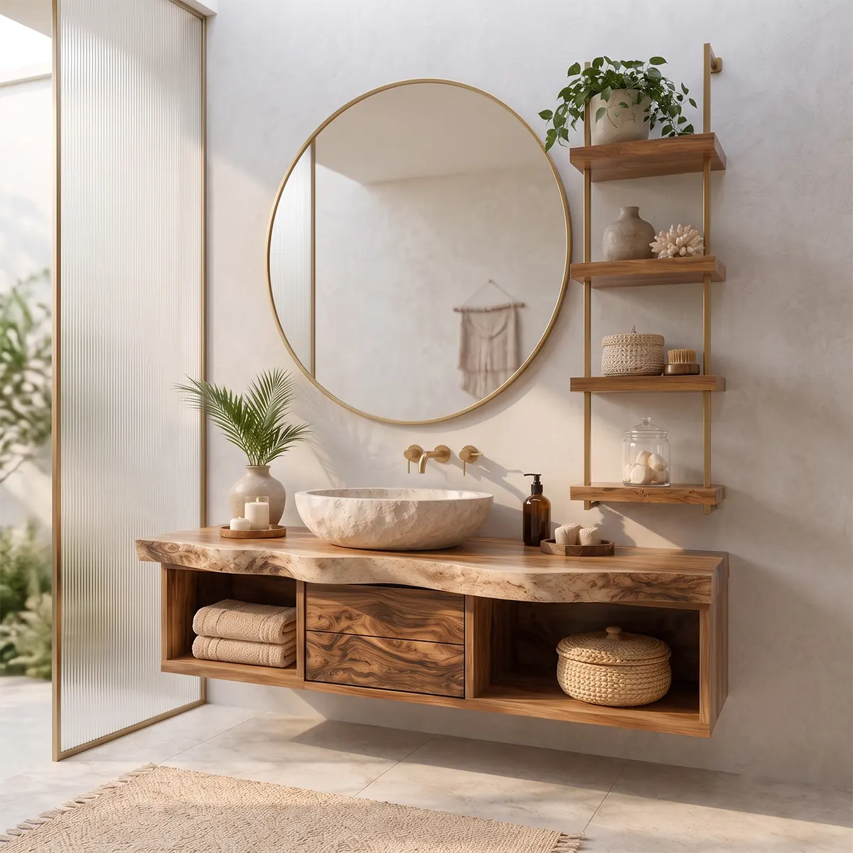 Floating Solid Wood Bathroom Vanity | Modern Wall Mounted Bathroom Vanity with Storage