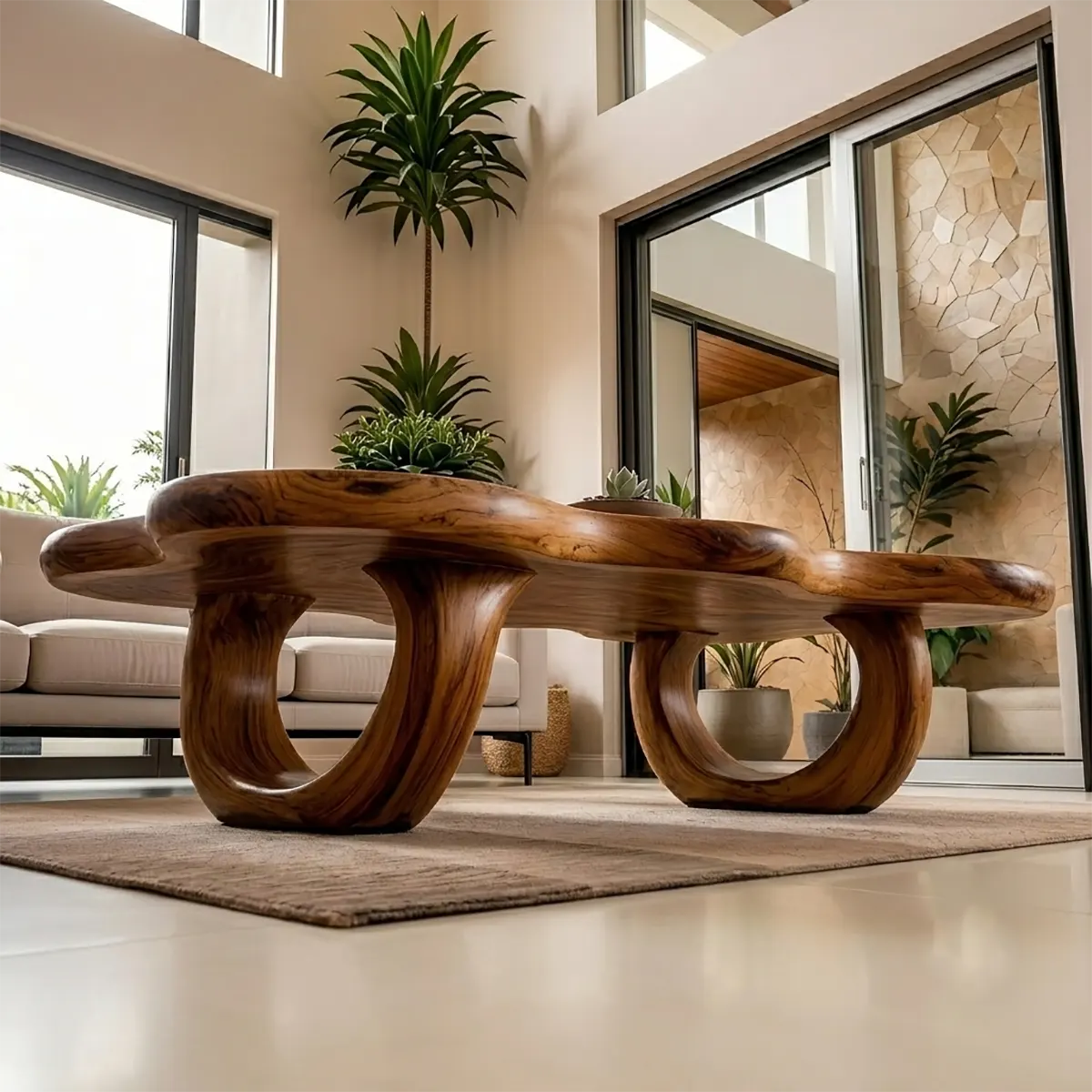Modern Organic Wood Coffee Table with Freeform Top & Sculptural Base TT006-8349