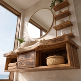 Floating Solid Wood Bathroom Vanity | Modern Wall Mounted Bathroom Vanity with Storage