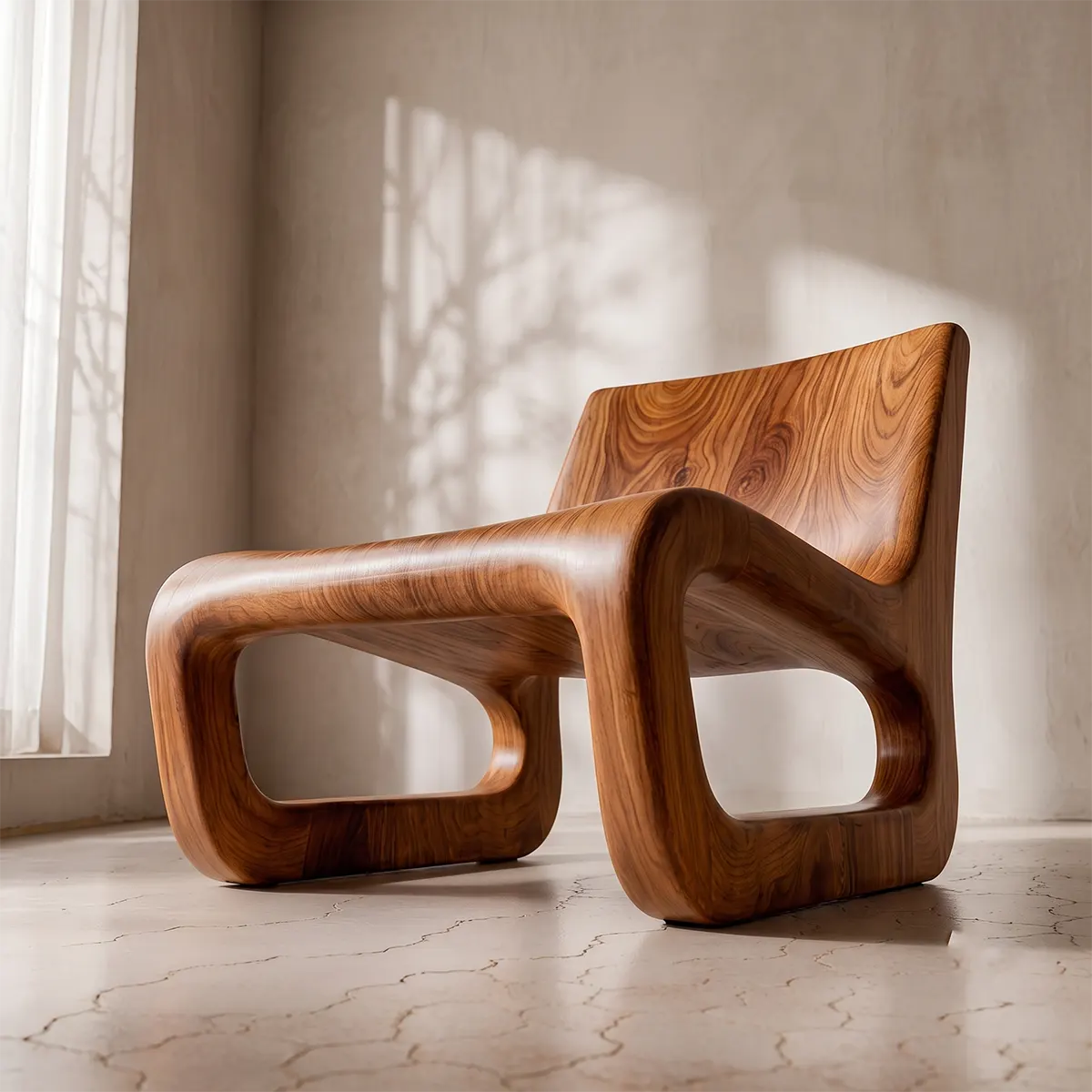 Sculptural Lounge Chair with Rounded Loop Base | Organic Modern Wood Accent Chair